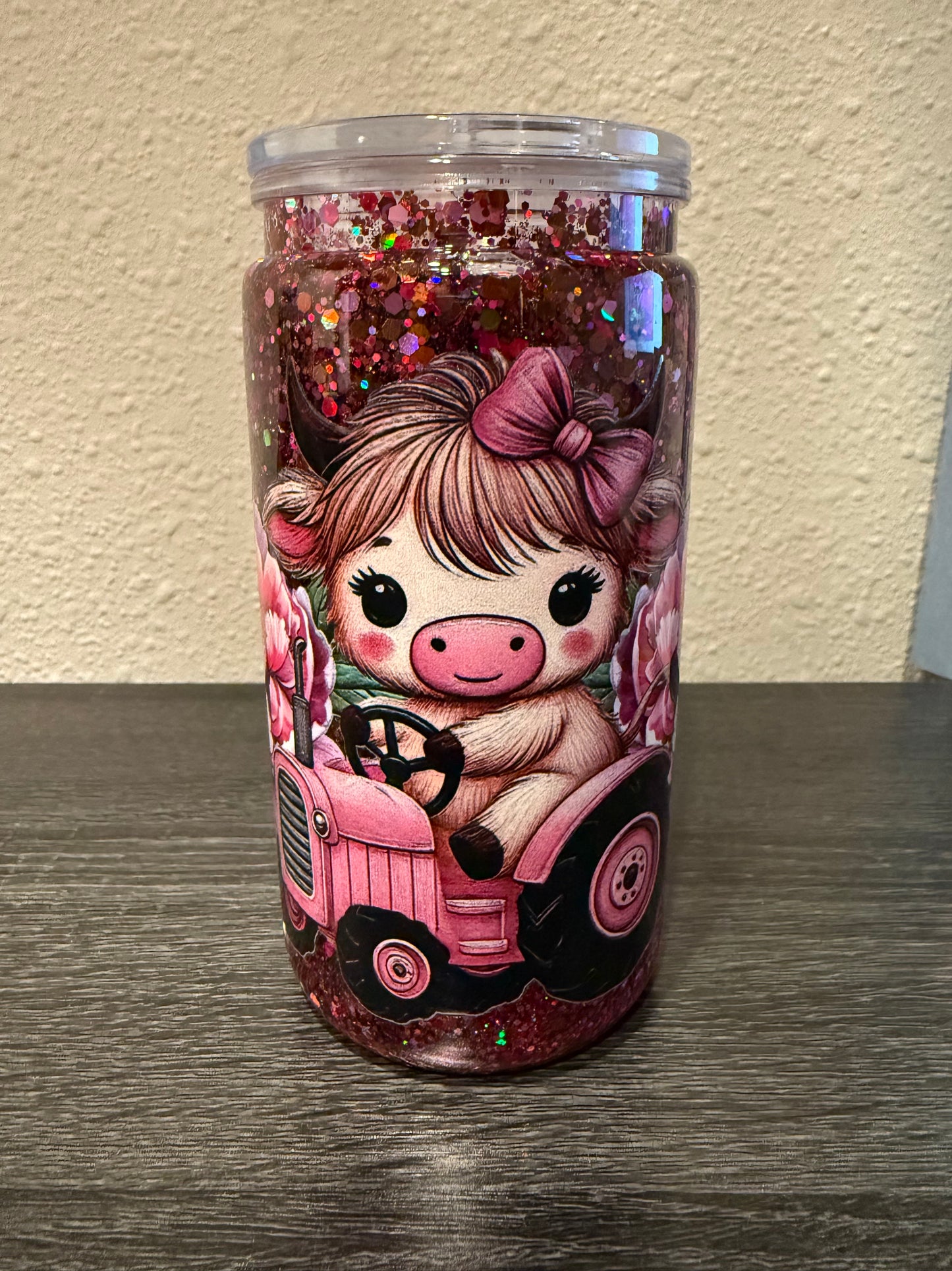 16oz Snowglobe Pink Cow